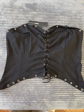 Fashion Nova Black Lace-Up Eyelet Corset Top